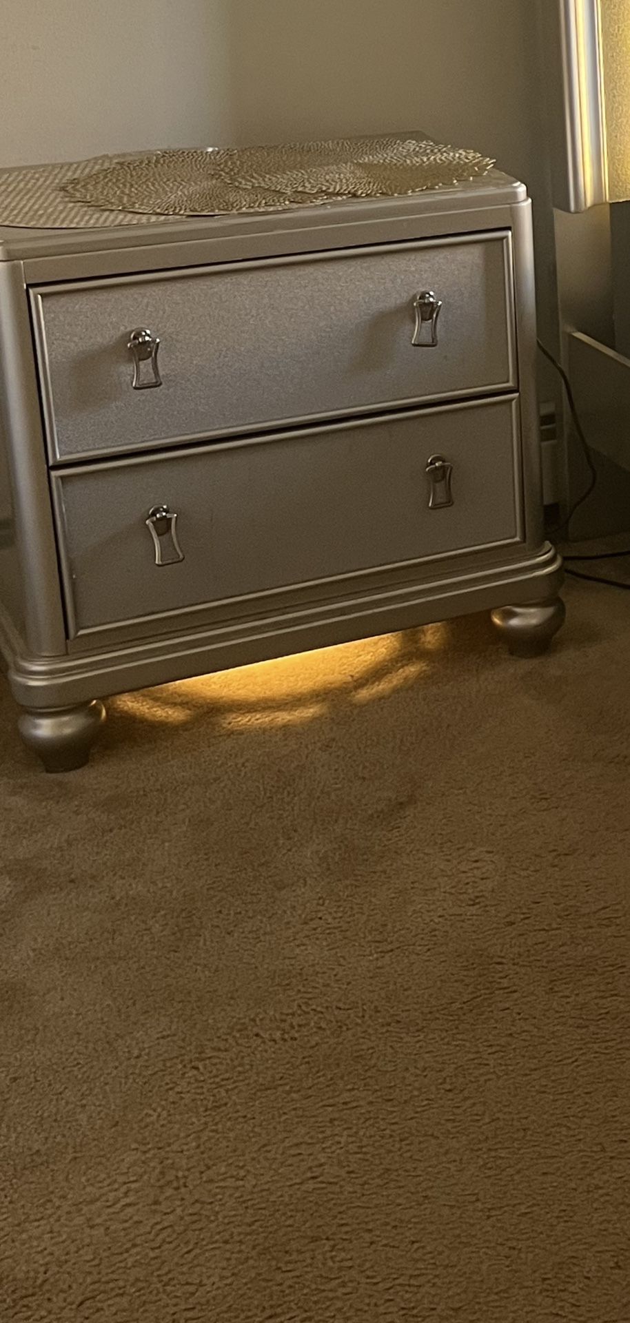 Silver Nightstand – 2 Drawer | Read Description - Pick Up ASAP