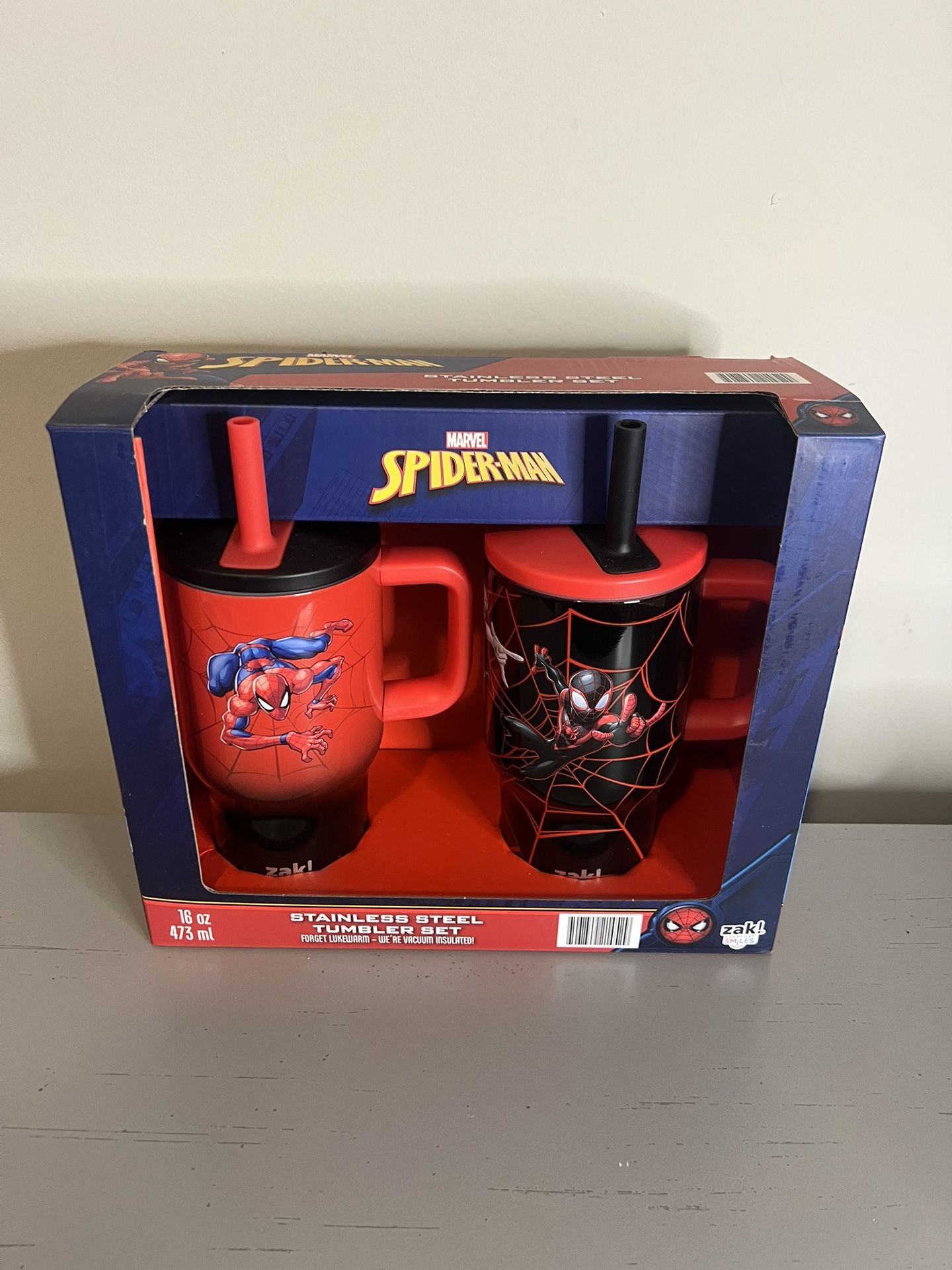 Spider-man Straw Handle Tumbler, Stainless Steel, Set Of 2 16 Oz By Zak
