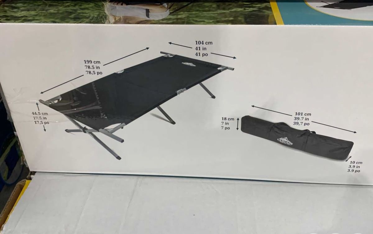 Cascade Mountain Tech Fully Collapsible Oversized Camping Cot camp cot sitting rest sleep beach mounting family fun Sleeping bag hammock liner Black