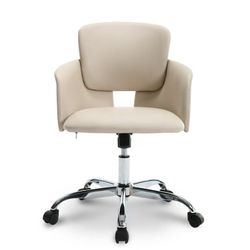 Home Office Chair with Wheels, Adjustable Height PU Leather Computer Tilt Desk Chair, Modern Mid Back Swivel Vanity Chair for Office, Meeting, Study R