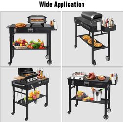 Portable Grill Cart for Blackstone Griddle with Lock, Shelves & Caddy - Fits 17 or 22 Inch Grills, Foldable Outdoor Cooking Stand for Outdoor Tailgate