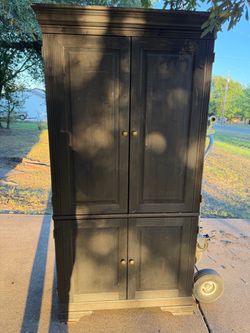 Black Wood Armoire Cabinet with Brass Knobs