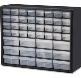 44-Drawer Plastic Storage Cabinet, 20"W x 6"D x 16"H, Black
Plastic Cabinet w/ Drawers for Garage Organization, Beads, Building Bricks Storage