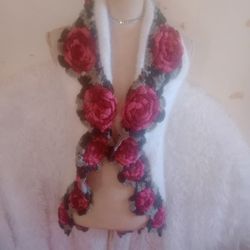 Angora Sweater Long Vest With Embroidery Roses Size Medium