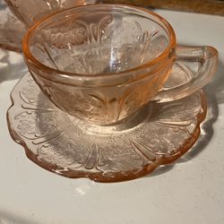 Antique Cherry Blossom Cup And Saucer Depression Glass 