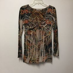 Women’s ONE WORLD Live and let live 100% polyester colorful print long sleeve top… Size small