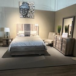 Queen Bed Frame, Dresser, Mirror And Nightstand 