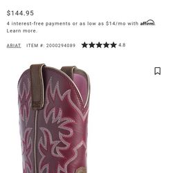 New 
Ariat Women's Delilah Western Performance Square Toe Boots Sizes 10 $60 A Pair