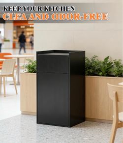 50 Gallons Wooden Trash Cabinet, Large Freestanding Kitchen Trash Bin, Black