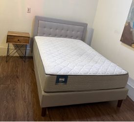 Full Upholstered Bed Frame with Simmons Mattress