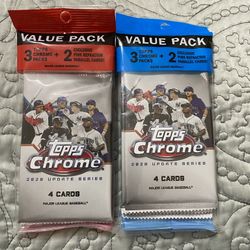 2020 Topps Chrome Update Series Value Cello Pack Lot Of 2, 4 or 6
