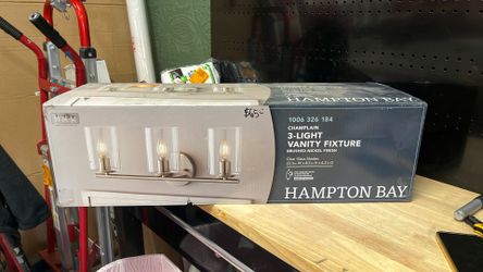 Hampton Bay Champlain 22.375 in. 3-Light Brushed Nickel Modern Bathroom Vanity Light with Clear Glass Shades
