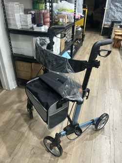 Rollator Walker for Seniors, Lightweight Foldable All Terrain Rolling Walker with seat, Aluminum Walkers with 8 inch Solid Wheels, Handles and Backres