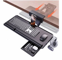 Klearlook Upgraded Ergonomic Keyboard Tray Under Desk, Adjustable Sliding Keyboard Platform Holder, Keyboard Stand with Wrist Rest & Storage Drawer fo