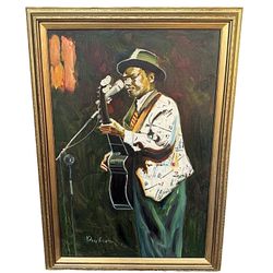 Original Abstract Painting Guitar Musician Performing Artist Signed Gold Framed