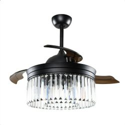 42" Crystal Chandelier Ceiling Fan With Foldable Blades, Remote Control