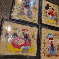 Child Guidance Toy Magnetic Plastic puzzles in frames. #960 Mickey Mouse #905 Rabbit #920 Chicken #908 Clown Set of 4