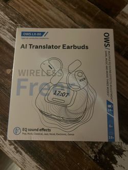 New AI translator earbuds in sealed box