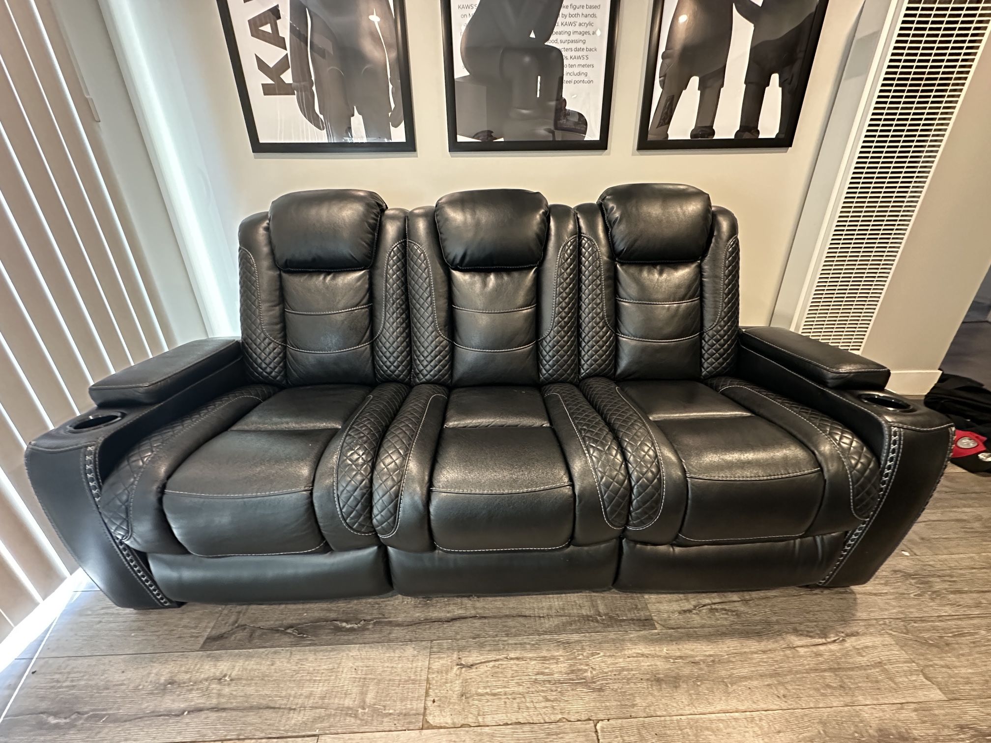Twin Set Of Black Leather Reclining Couches (LED)