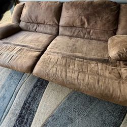 Suede Tan Reclining Couch And Lounge chair-Can Deliver