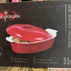 Hell's Kitchen Enameled Stoneware Oval Covered Casserole Dish 3.5Qt Red