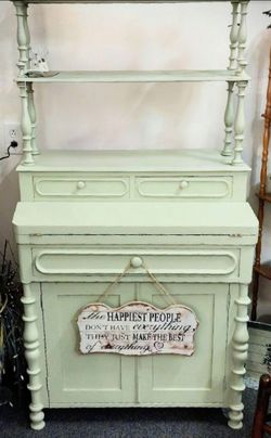 Vintage Sage Green Secretary Desk Hutch – Farmhouse