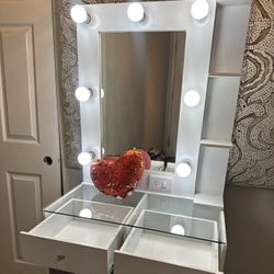 Vanity Desk Lights Mirror White Dresser Makeup Table💖New
