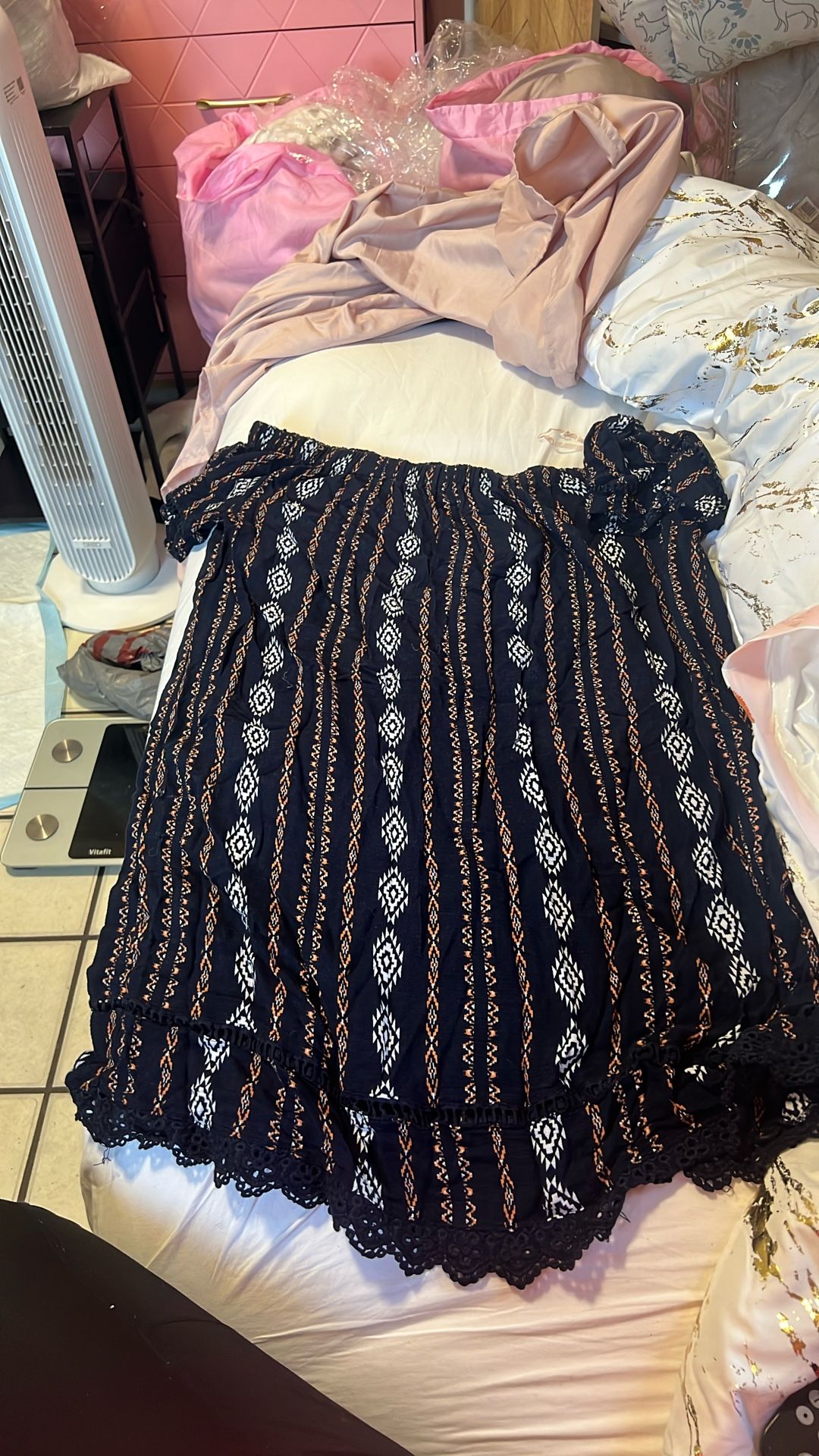 Short Pattern Dark Blue Dress 