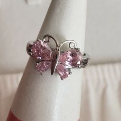 Sterling Silver S925 Posts Size 7 Pink Butterfly 🦋 Ring