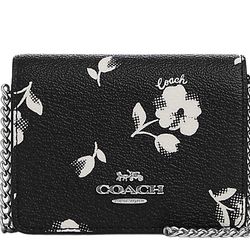 NWT Coach Mini Wallet on a Chain with floral Print Silver Black Multi