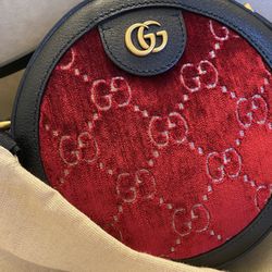 100% Authentic | Gucci GG round with Red velvet & Calfskin Leather
