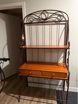 Vintage Metal & Wood Baker’s Rack / Kitchen Storage Rack with Drawers