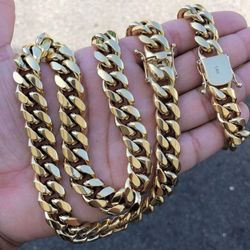 14MM Cuban Set 14K Gold Plated Doesn't Loses Color 