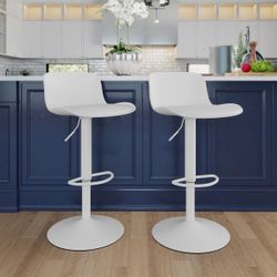 Swivel Upholstered Adjustable Height Counter Stool with Metal Frame (Set of 2)