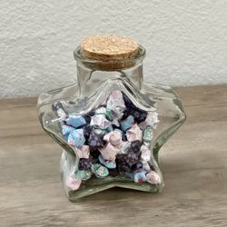 Star Shape Glass Jar With Cork Filled With Origami Stars