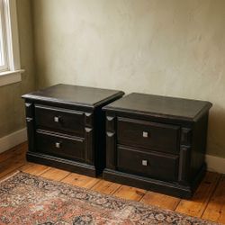 Pair of Black Wood 2-Drawer Nightstands