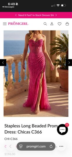 XS Stapless Long Beaded Prom Dress: Chicas C366
