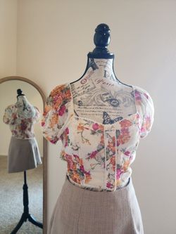 Floral Puff Sleeve Corset Crop Top