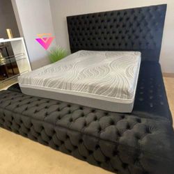Black King Velvet Luxus Upholstered Bed | Lindenfield , Box Spring @ Fast Delivery 🚚
