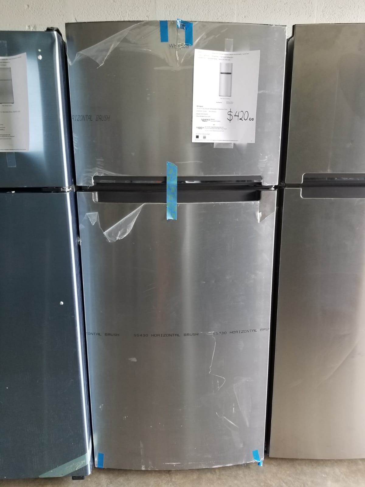 WHIRLPOOL 28” refrigerator new warranty 1 year