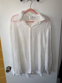 N Touch White Sheer Embroidered Button-Up Blouse
