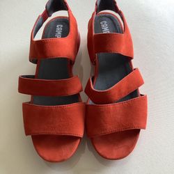 New Camper red ballon suede wedges sandals  Sz 44