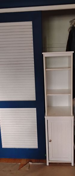 Tall White Storage Cabinet with Open Shelves