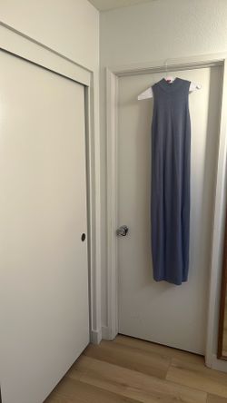 Mock Neck Blue Sweater Ribbed Dress