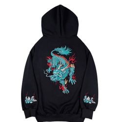 Blue  Kirin  Embroidered  HOODIE,  Size  LARGE