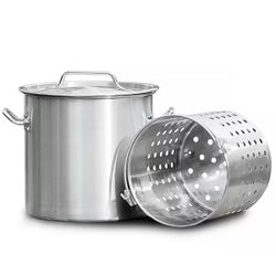 32 qt. Stainless Steel Stock Pot with Strainer Basket Lid Set Cooking 