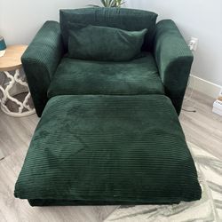 Upholstered Corduroy Armchair & Footrest w/ Storage