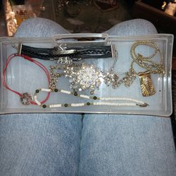 Random Costume Jewelry 3 Necklaces And 2 Bracelets 