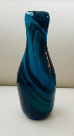 Dark blue/ Teal Art Glass Swirl Vase