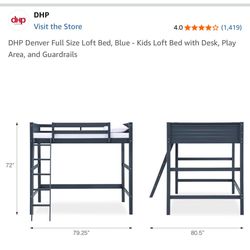 New In Box Kids Navy Blue Full Size Loft Bed